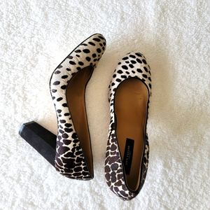 Ann Taylor Haircalf Black Block Pumps Winter White - Leapord Print Appearance